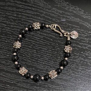 Black Glass Beaded Bracelet with Silver Accents